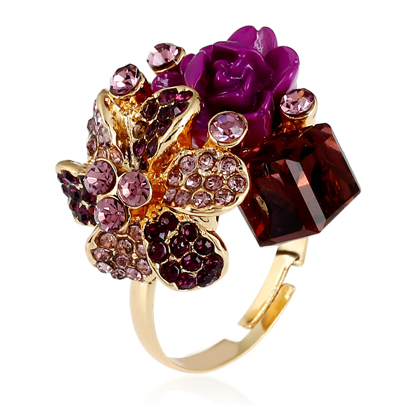 Accessories colorful crystal gemstone open ring resin flower finger ring