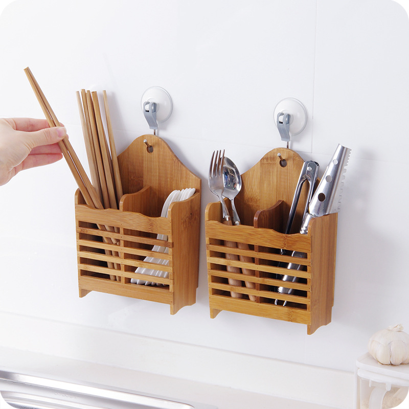 Bamboo chopstick holder draining chopstick rack household chopstick holder wall-mounted chopstick box storage rack kitchen supplies