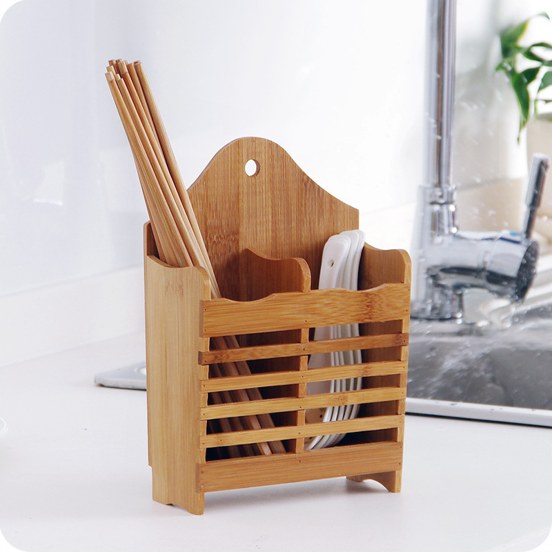 Bamboo chopstick holder draining chopstick rack household chopstick holder wall-mounted chopstick box storage rack kitchen supplies