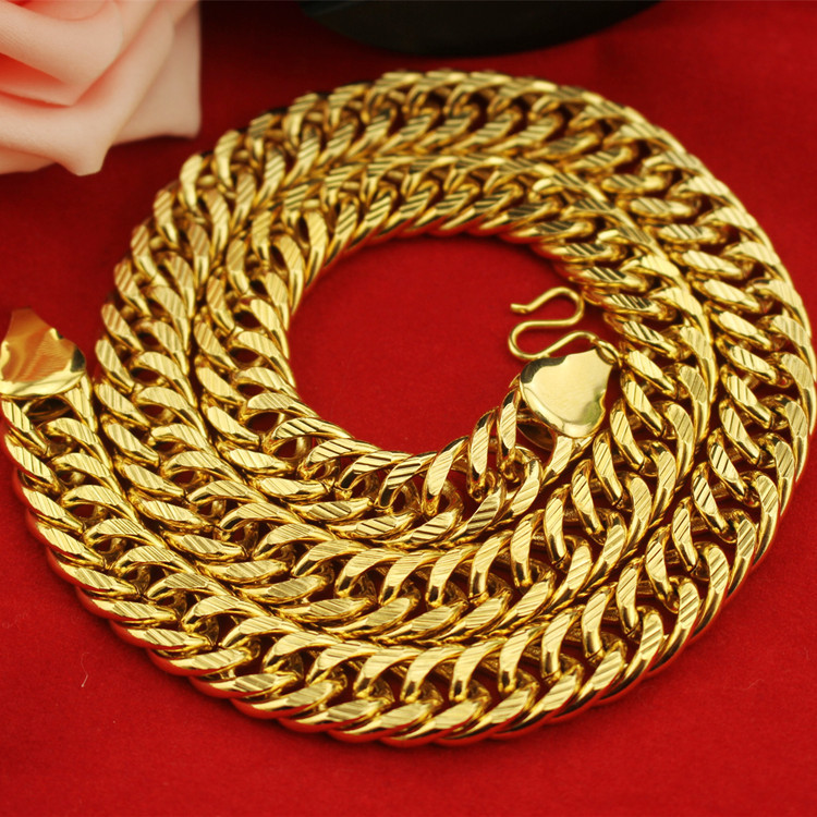 Big gold necklace gold-plated live-streaming sand gold necklace men South Africa tin gold jewelry fire gold inside and outside one color country