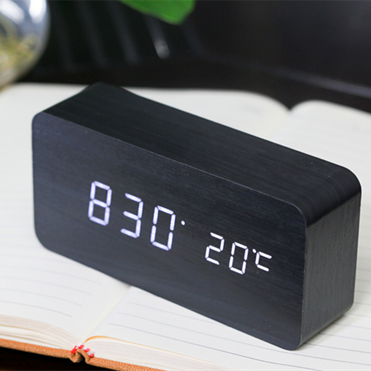 New LED Charging Alarm Clock Home Multifunctional Wooden Clock Student Gift Smart Electronic Clock