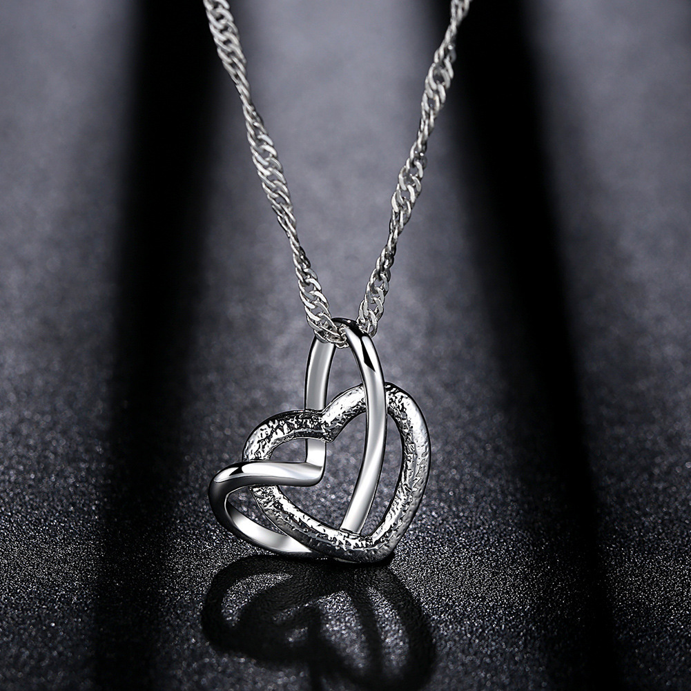 Double Heart Pendant Necklace Collarbone Chain Elegant Women's Accessory Frosted Heart Shape Accessory