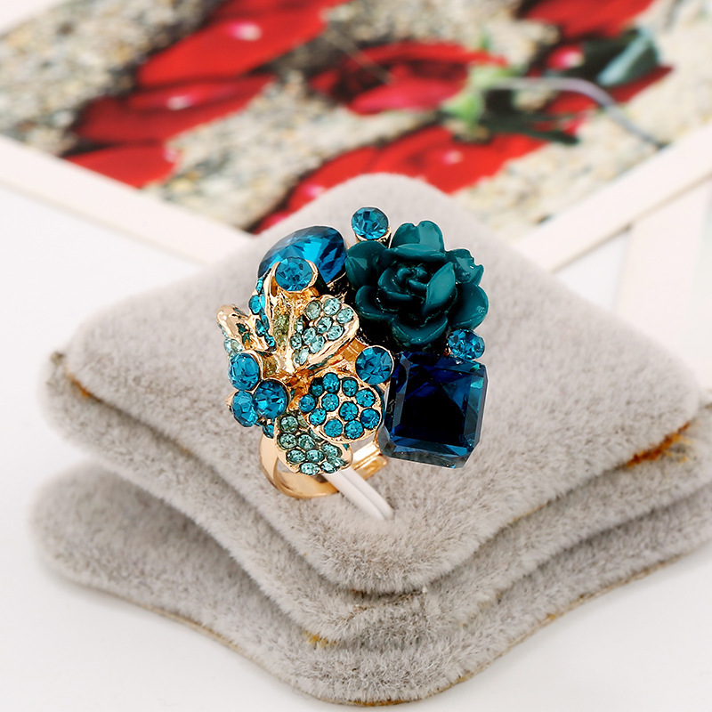 Accessories colorful crystal gemstone open ring resin flower finger ring