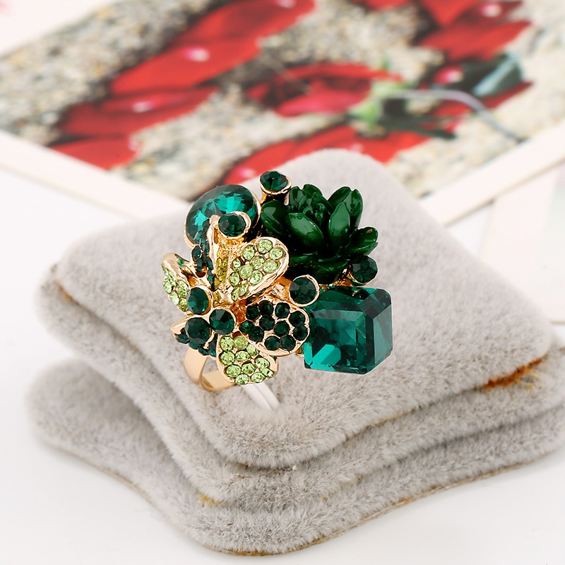 Accessories colorful crystal gemstone open ring resin flower finger ring
