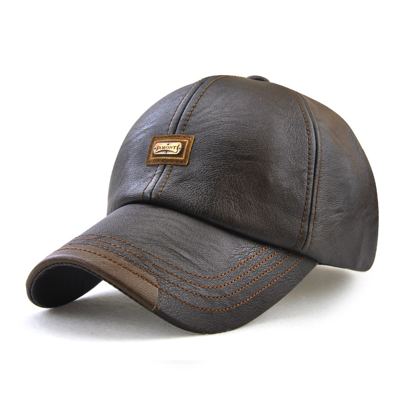 New autumn/winter men's baseball cap, leather simple style outdoor baseball cap