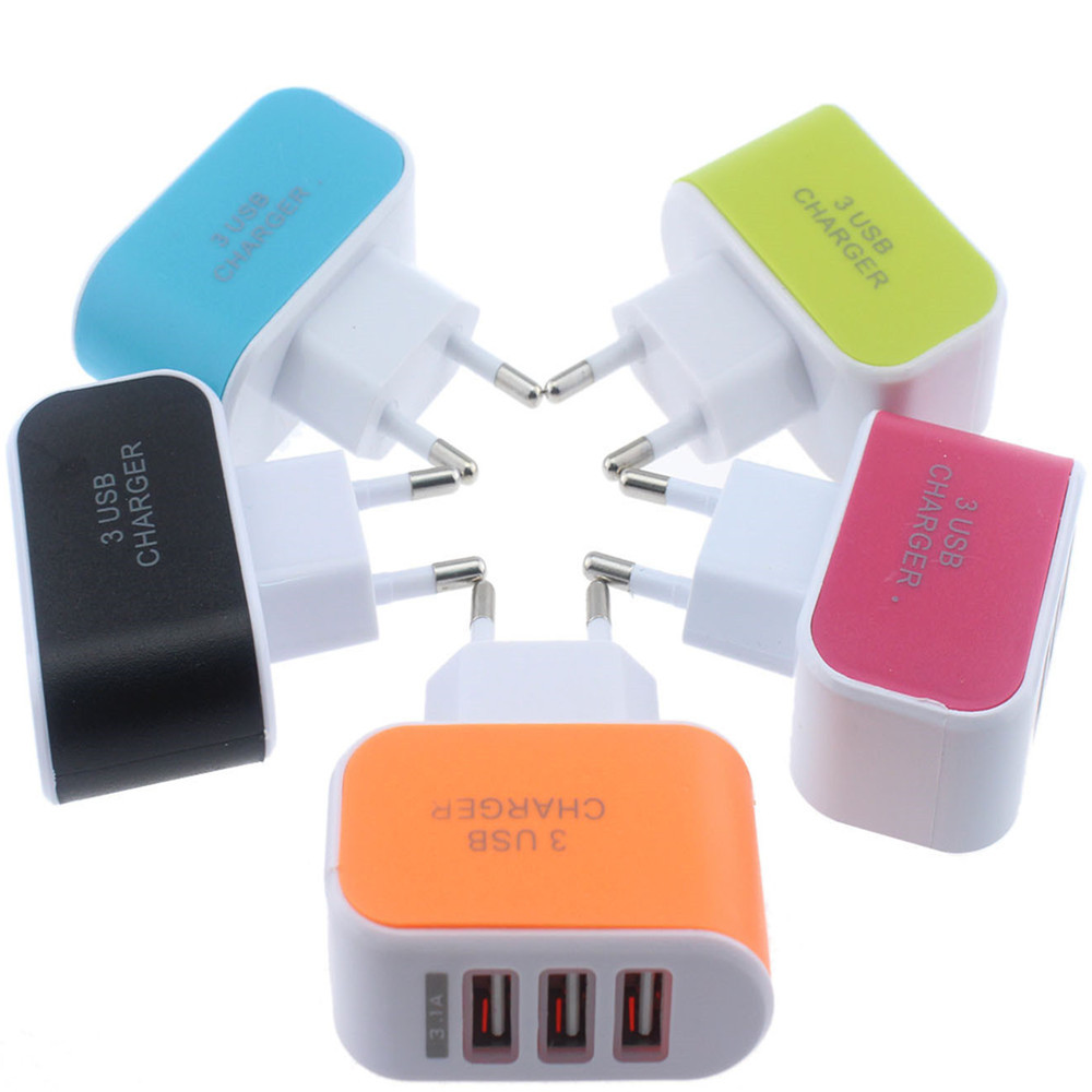 3USB Colorful Candy Charger EU US Travel 3-Port Glowing Phone Charger