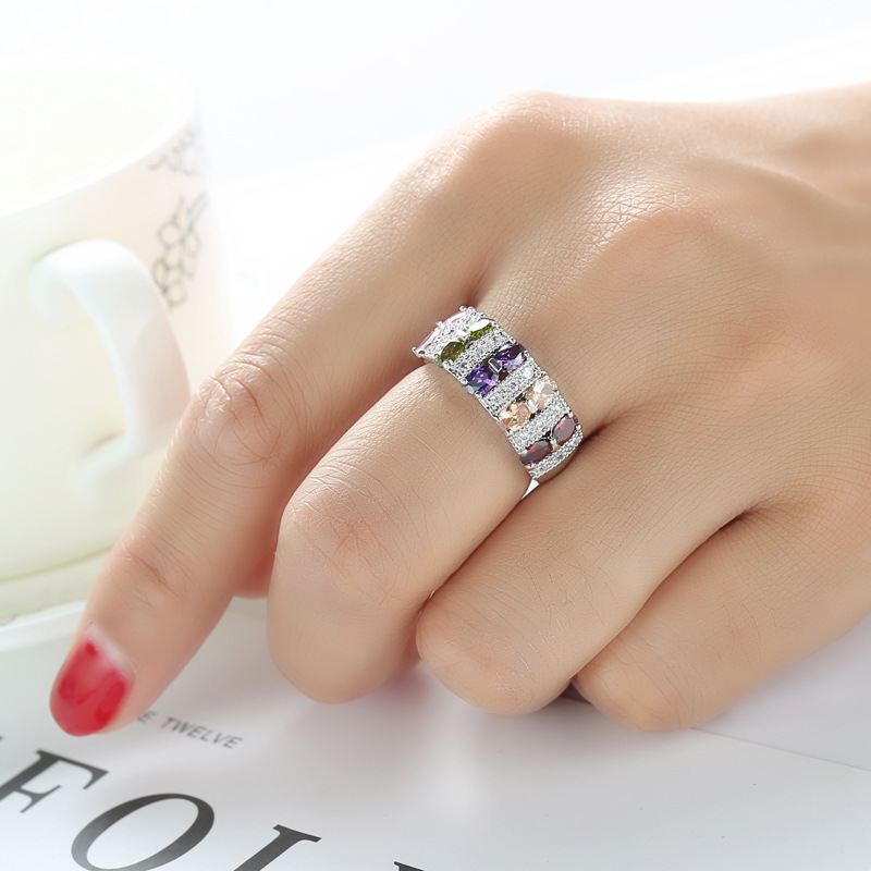 Hand Jewelry Fashion Romantic Colorful Zircon Ring Design INS Women's Accessories