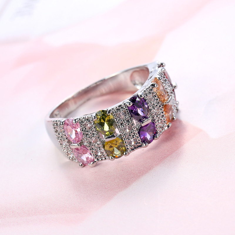 Hand Jewelry Fashion Romantic Colorful Zircon Ring Design INS Women's Accessories