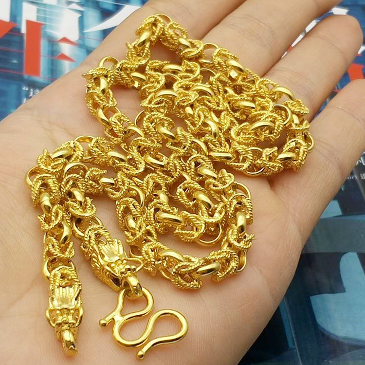 Big gold necklace gold-plated live-streaming sand gold necklace men South Africa tin gold jewelry fire gold inside and outside one color country
