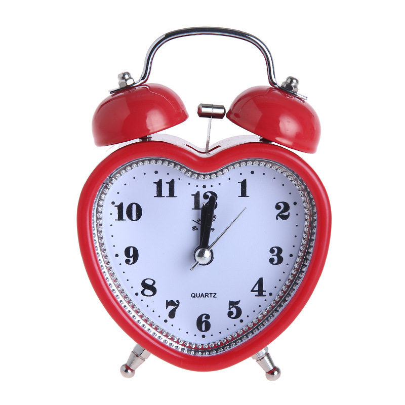 Heart-Shaped Bell Alarm Clock Silent with Night Light Gift Promotional Alarm Clock