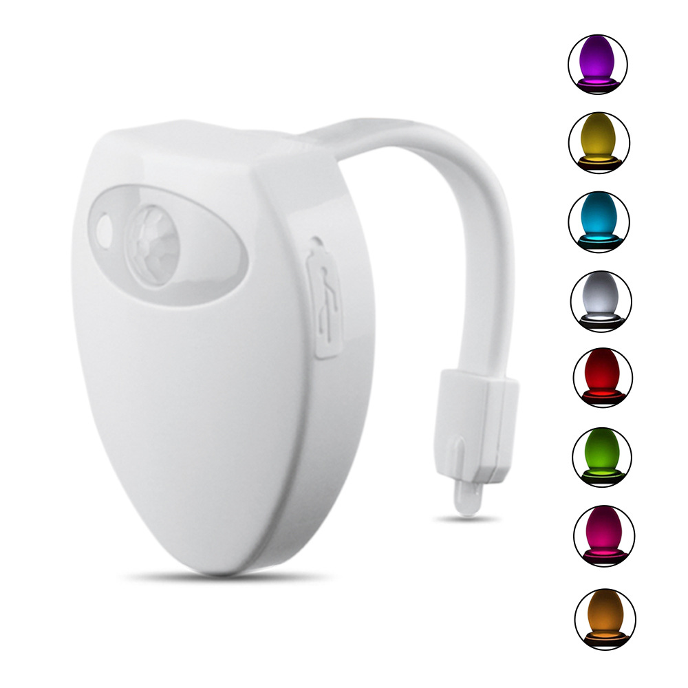 New 8-color human body induction toilet light LED night light USB rechargeable bathroom toilet lighting atmosphere light