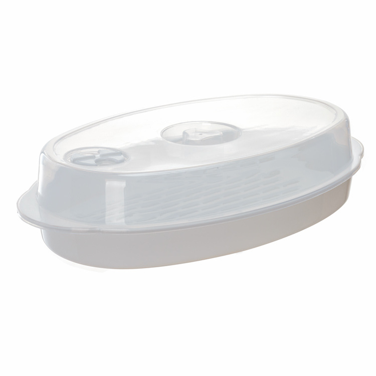 Food-grade large fish steaming plate, microwave-safe with lid, steamer basket, plastic steamer, microwave accessories