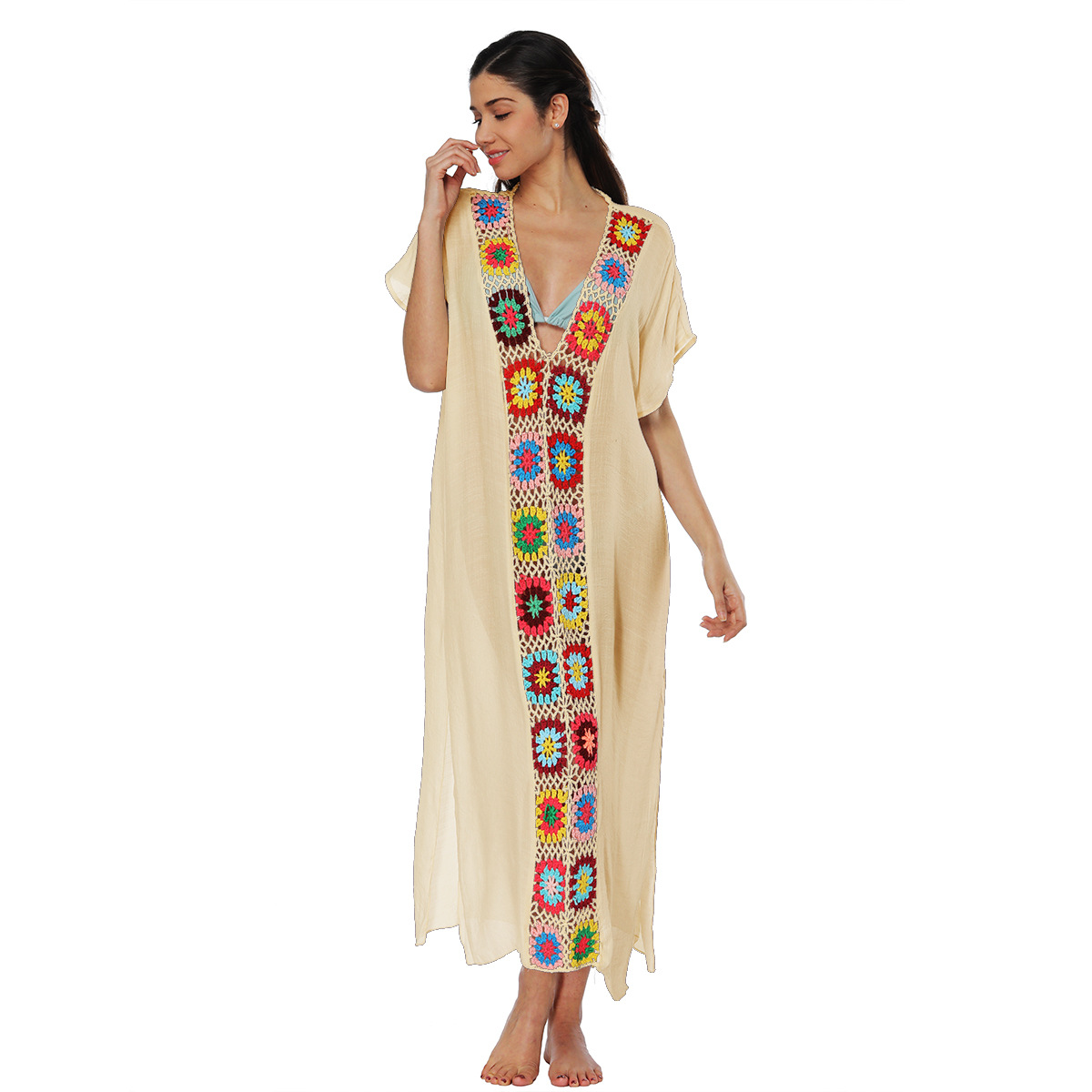 Women's hand-hooked spliced dress slit sexy long skirt beach cover-up 1900 multiple colors
