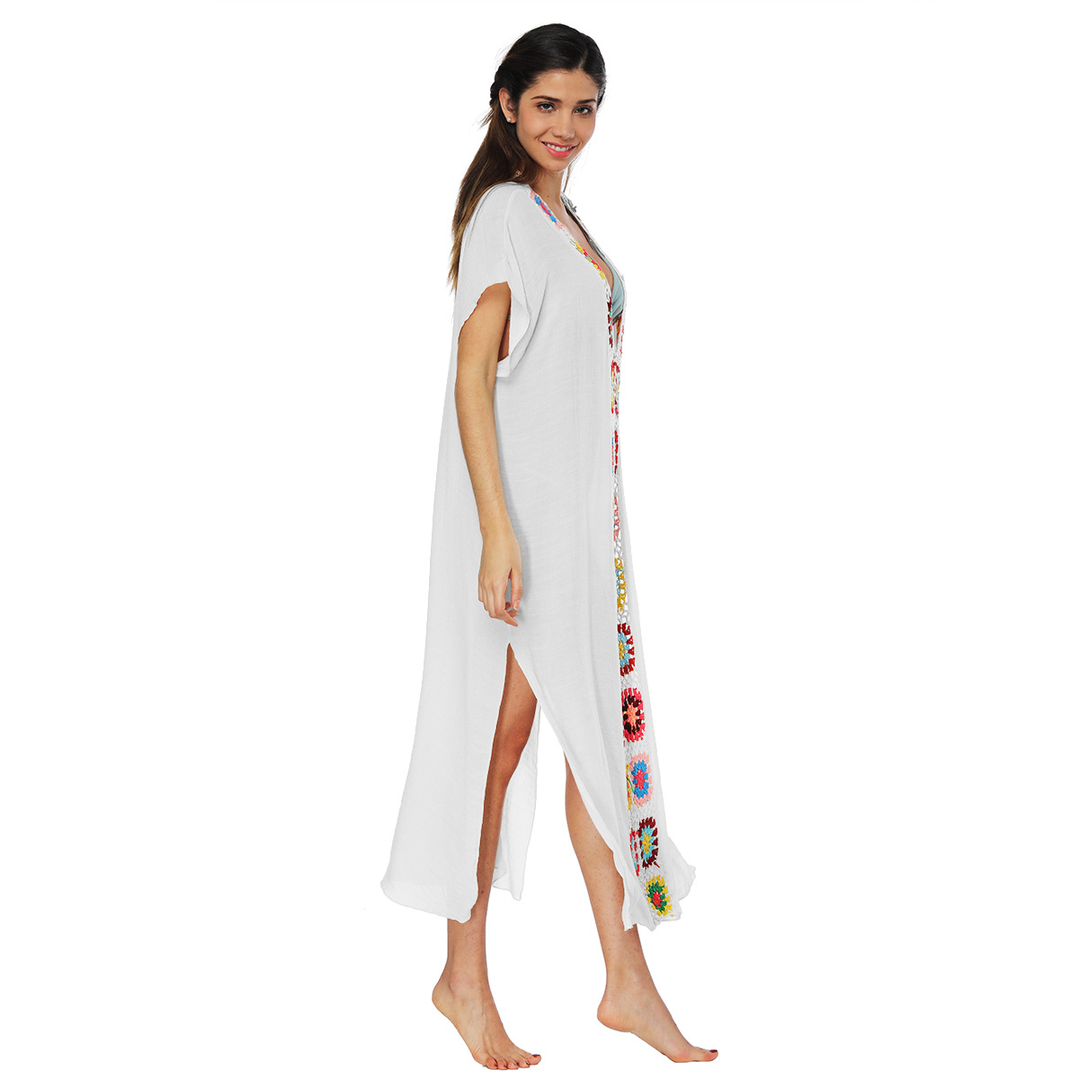 Women's hand-hooked spliced dress slit sexy long skirt beach cover-up 1900 multiple colors