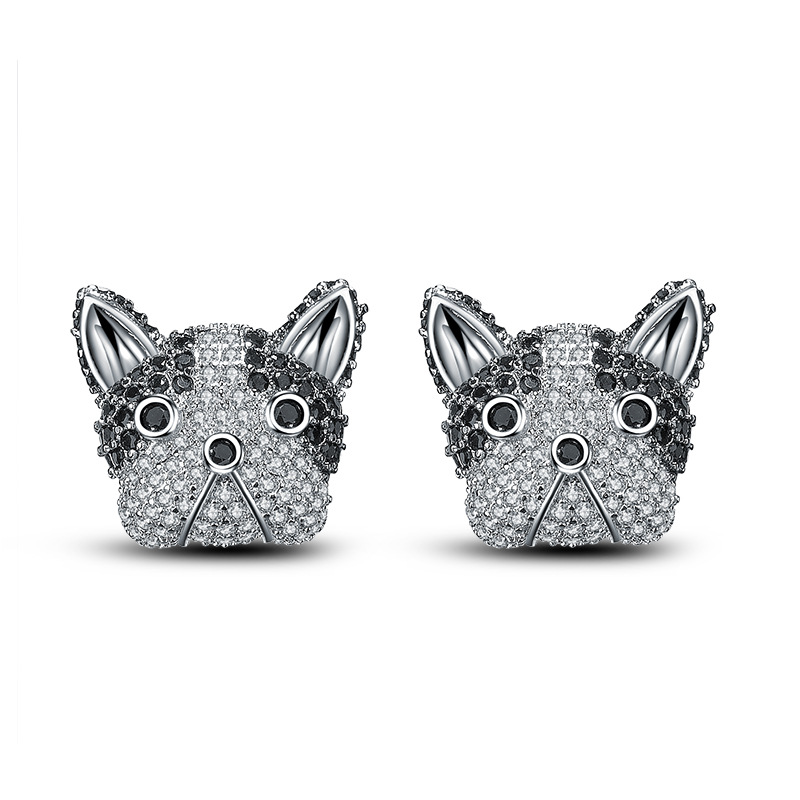 2021 New Zodiac Year Animal Cute Dog Earrings 925 Sterling Silver Pin Set Zircon Earrings Women