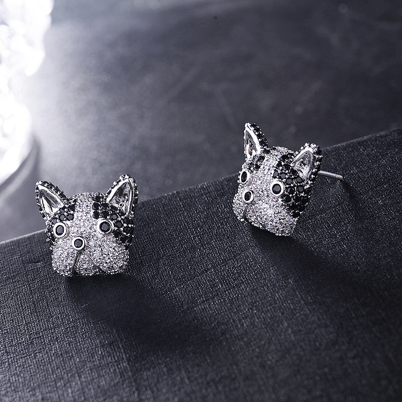 2021 New Zodiac Year Animal Cute Dog Earrings 925 Sterling Silver Pin Set Zircon Earrings Women