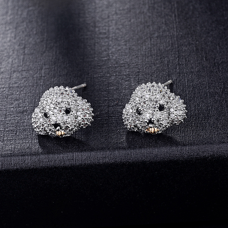 2021 New Zodiac Year Animal Cute Dog Earrings 925 Sterling Silver Pin Set Zircon Earrings Women