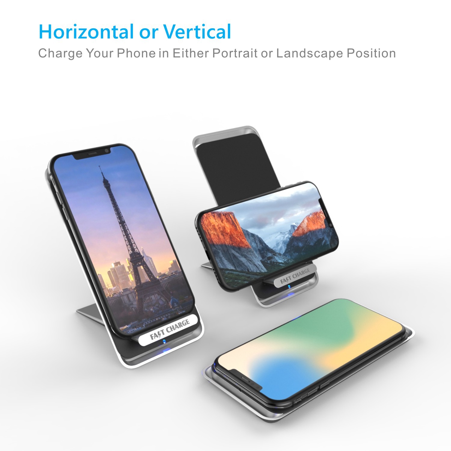 Factory Original Private Mold Vertical Wireless Charger Stand Horizontal 15W Fast Charging for All Qi Standard Phones