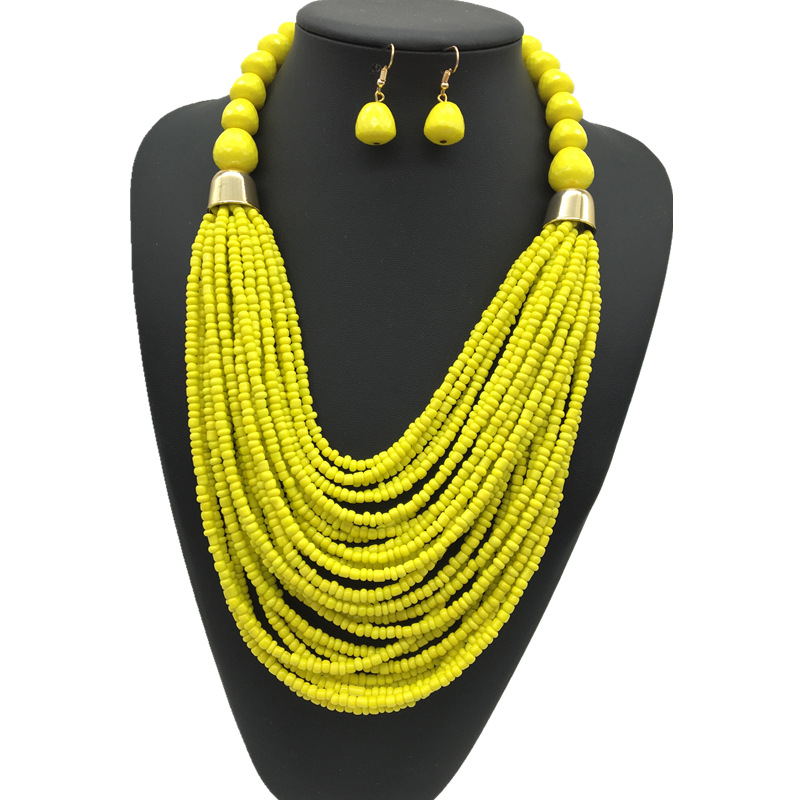Bohemian multi-layer rice bead necklace ethnic style sweater chain exaggerated necklace set necklace