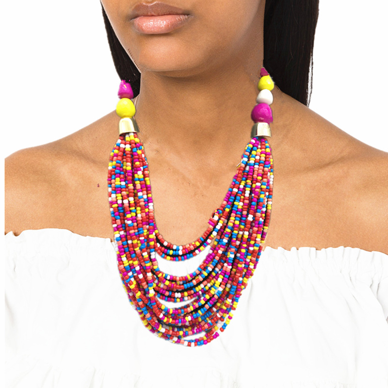 Bohemian multi-layer rice bead necklace ethnic style sweater chain exaggerated necklace set necklace