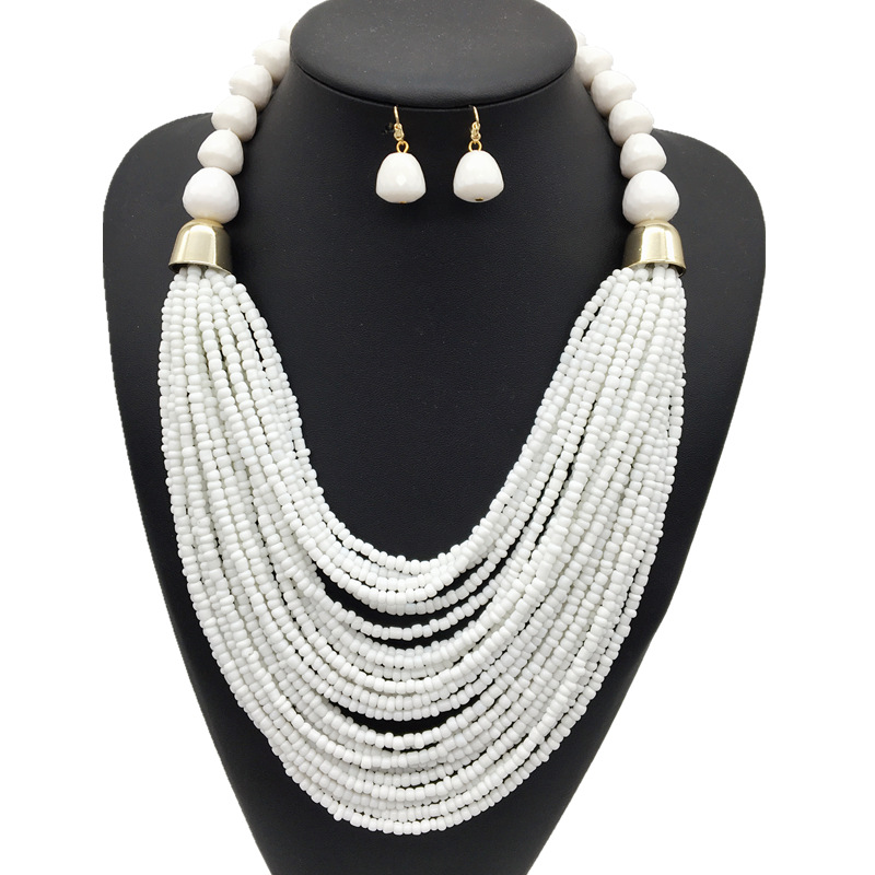 Bohemian multi-layer rice bead necklace ethnic style sweater chain exaggerated necklace set necklace