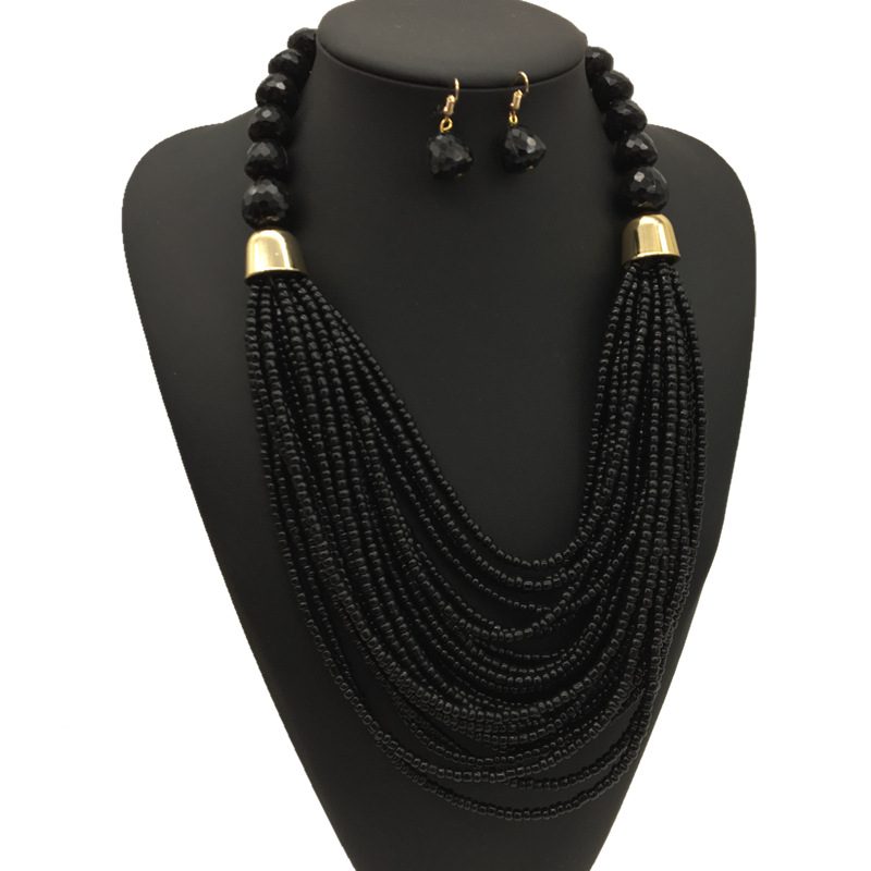 Bohemian multi-layer rice bead necklace ethnic style sweater chain exaggerated necklace set necklace