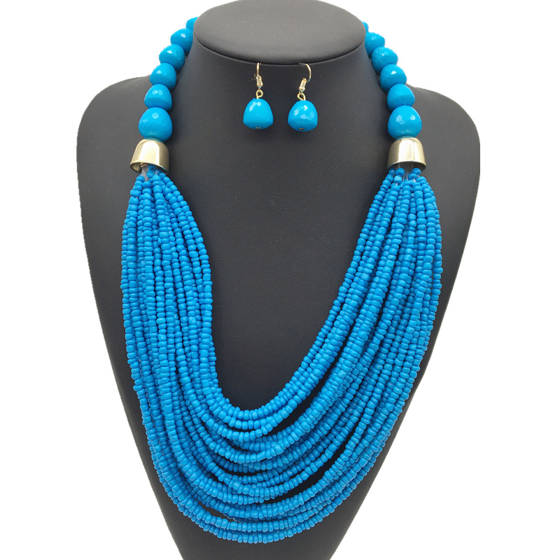 Bohemian multi-layer rice bead necklace ethnic style sweater chain exaggerated necklace set necklace