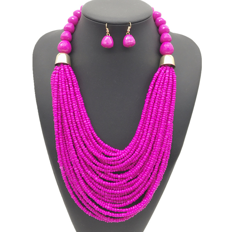 Bohemian multi-layer rice bead necklace ethnic style sweater chain exaggerated necklace set necklace