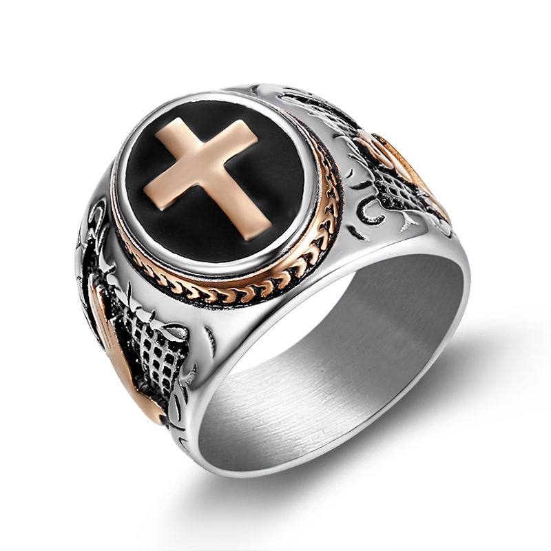 Accessory Men's Titanium Steel Cross Men's Ring Black Drop Glue God's Finger Ring
