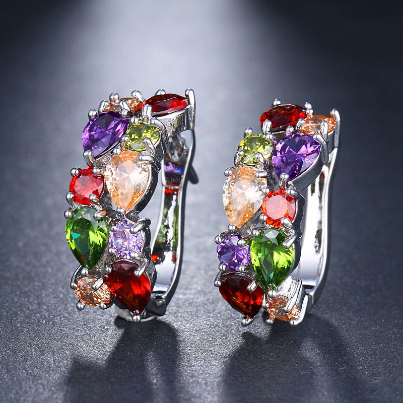 Women's colorful teardrop zirconia ear cuffs, Mona Lisa series earrings, accessories, small ornaments