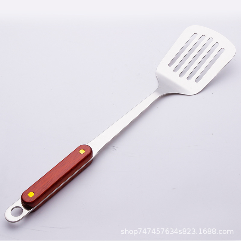 Thickened stainless steel wooden handle soup spoon, spatula, kitchen utensils, kitchenware set, spatula, high temperature resistant, home use