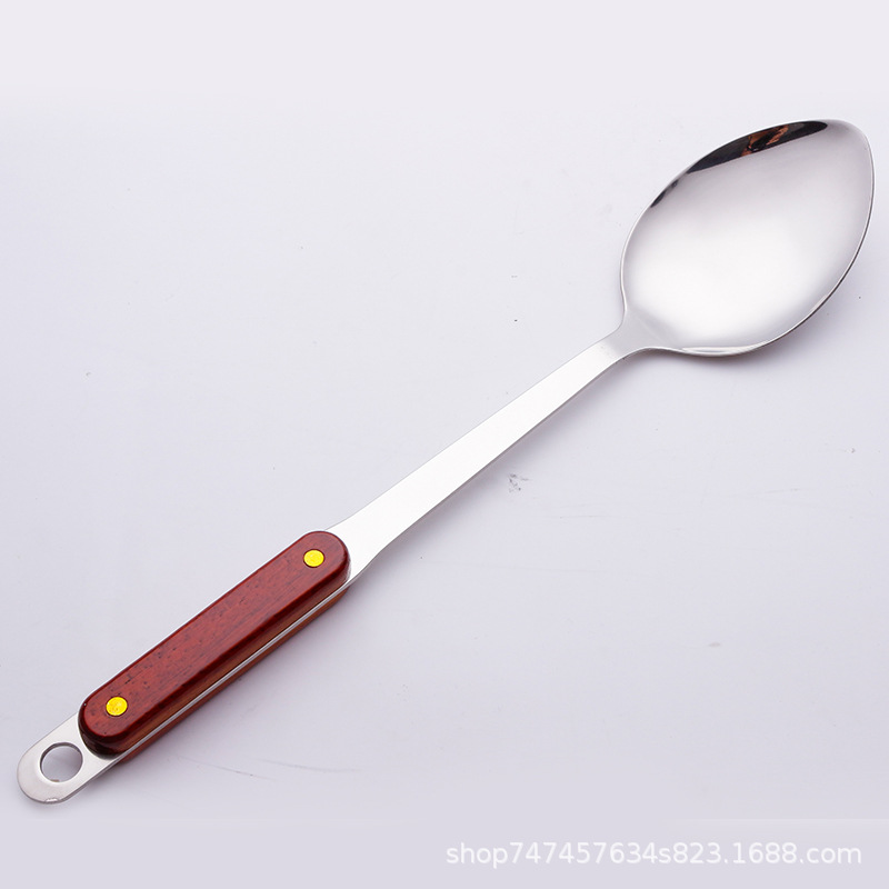 Thickened stainless steel wooden handle soup spoon, spatula, kitchen utensils, kitchenware set, spatula, high temperature resistant, home use