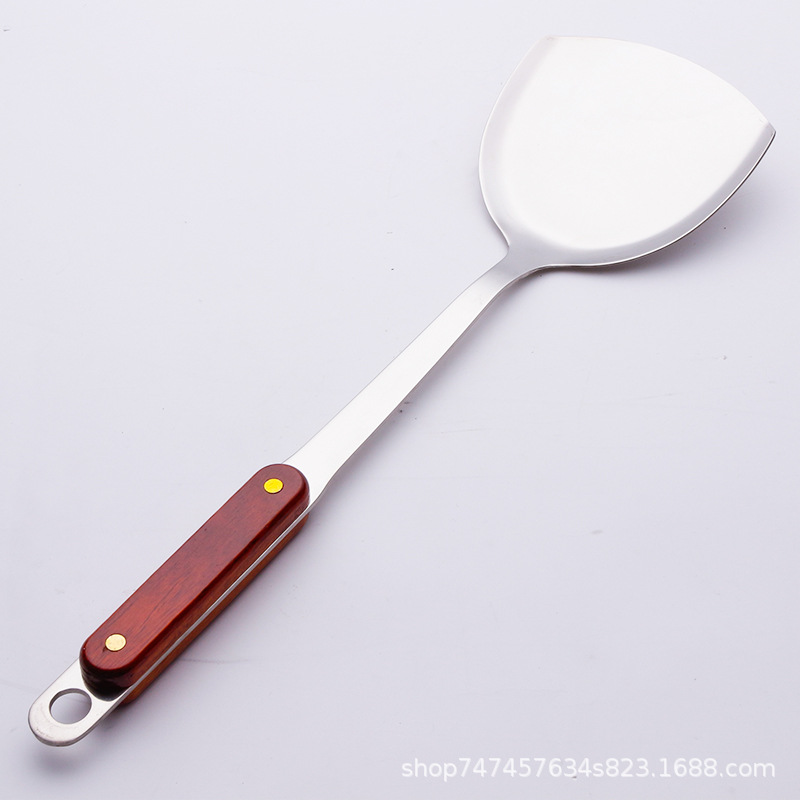 Thickened stainless steel wooden handle soup spoon, spatula, kitchen utensils, kitchenware set, spatula, high temperature resistant, home use