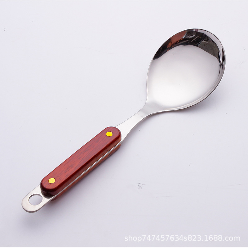 Thickened stainless steel wooden handle soup spoon, spatula, kitchen utensils, kitchenware set, spatula, high temperature resistant, home use