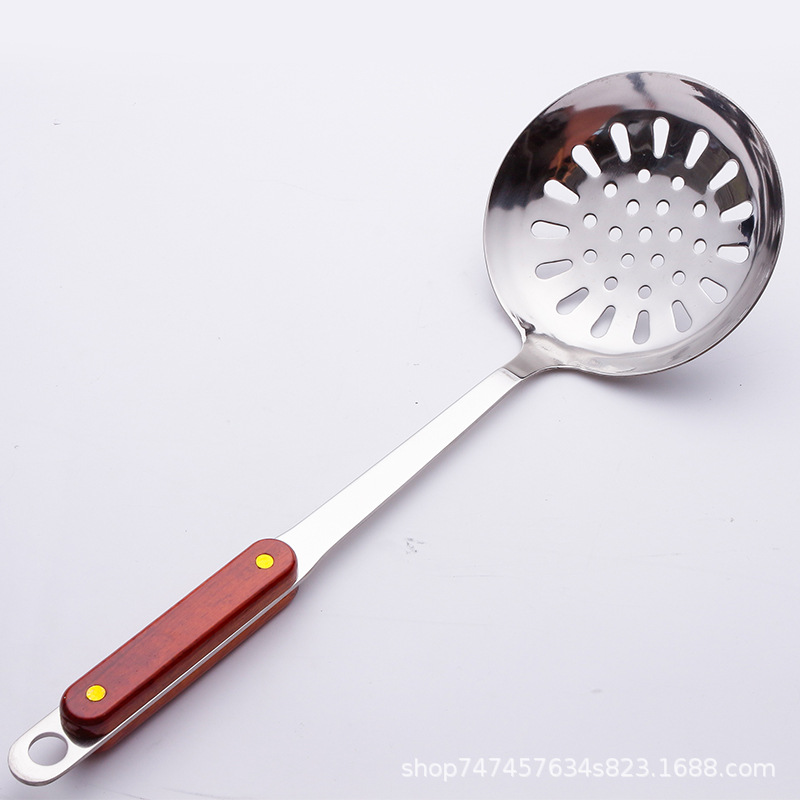 Thickened stainless steel wooden handle soup spoon, spatula, kitchen utensils, kitchenware set, spatula, high temperature resistant, home use