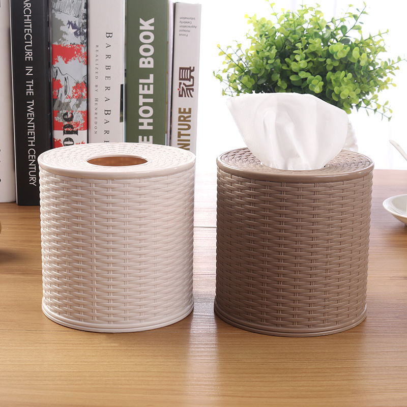 Chinese-style home dining imitation rattan tissue holder, tissue box, roll paper holder, rattan pattern round napkin holder