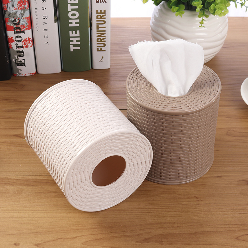 Chinese-style home dining imitation rattan tissue holder, tissue box, roll paper holder, rattan pattern round napkin holder