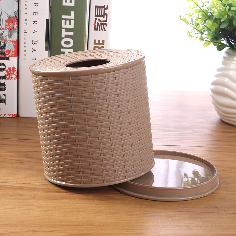 Chinese-style home dining imitation rattan tissue holder, tissue box, roll paper holder, rattan pattern round napkin holder