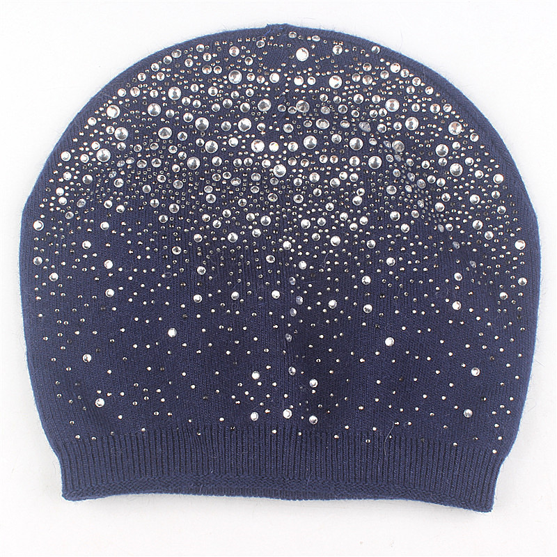 New autumn and winter rhinestone starry sky women's pullover hat cashmere rabbit hair blend knitted hat warm winter hat hot