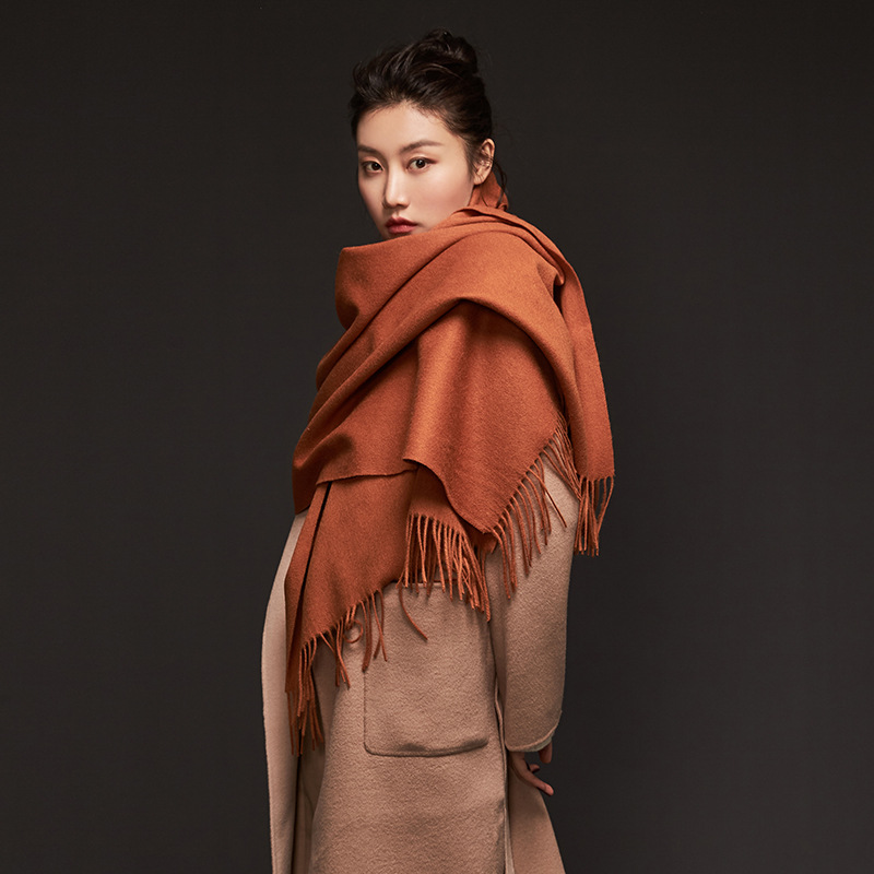 Inner Mongolia autumn and winter women's solid color wool scarf men's plain lamb fleece shawl thick cape