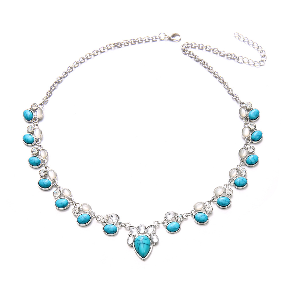 Big Brand Necklace Turquoise Bohemian White Green Flower Necklace