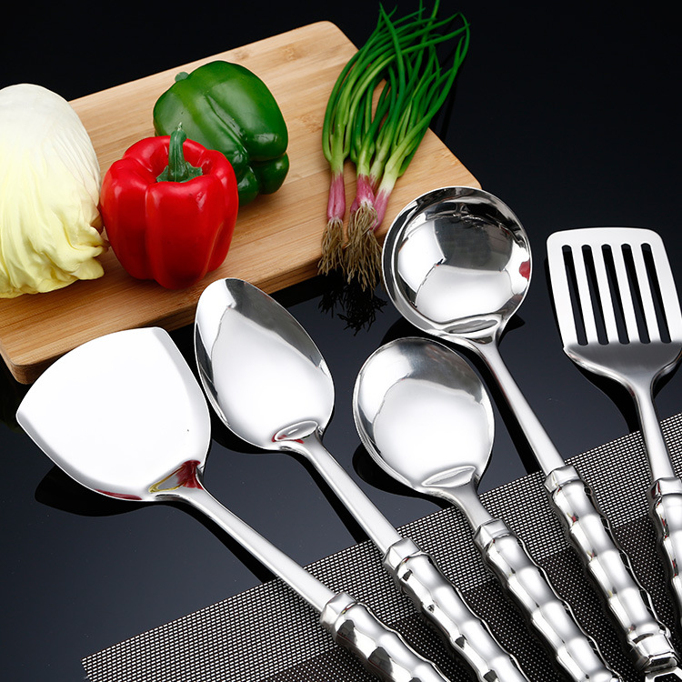 Thickened 201 stainless steel kitchenware set, fish spatula, soup spoon, high temperature resistant spatula, anti-scald, kitchen, hotel, home use
