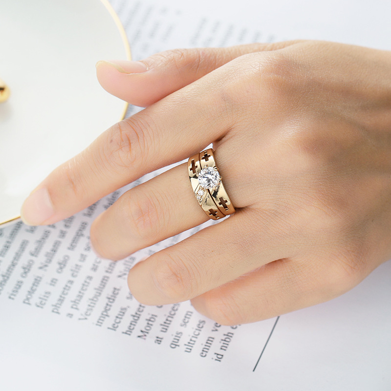 New High-Quality Zircon Cross Jewelry Ring Couple Rings