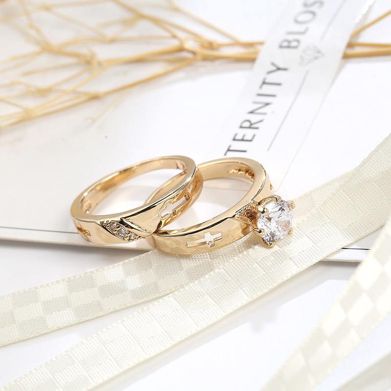 New High-Quality Zircon Cross Jewelry Ring Couple Rings