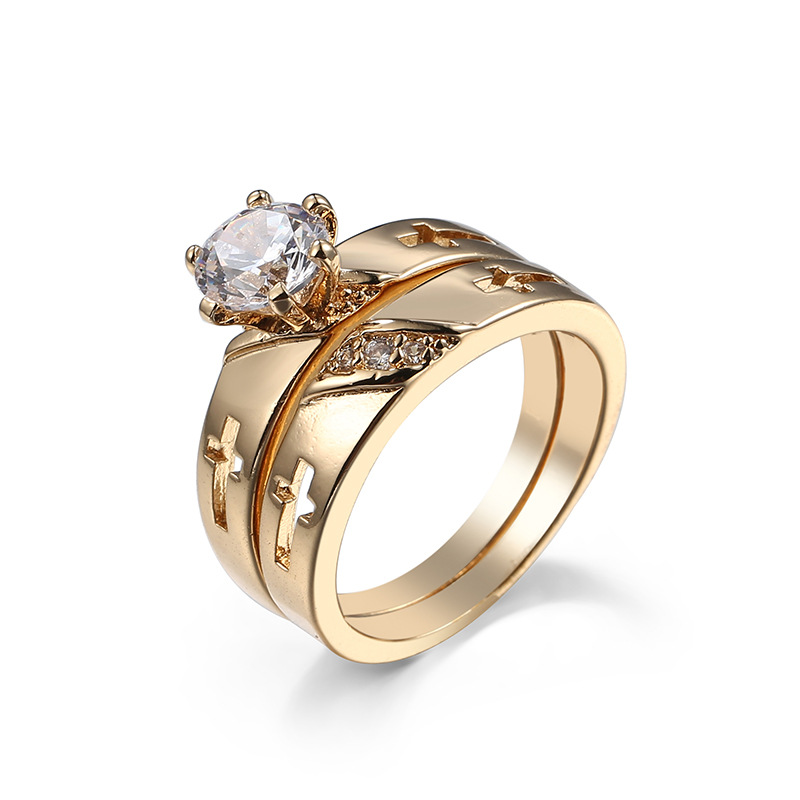 New High-Quality Zircon Cross Jewelry Ring Couple Rings