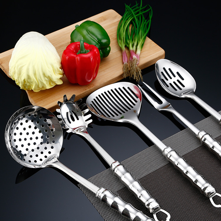 Thickened 201 stainless steel kitchenware set, fish spatula, soup spoon, high temperature resistant spatula, anti-scald, kitchen, hotel, home use