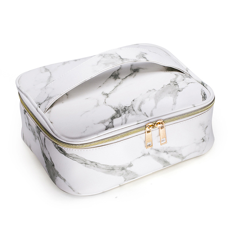 Marble Pattern Cosmetic Bag Large Capacity Lazy Person Storage Bag Multifunctional Portable Travel Toiletry Bag Stone Pattern