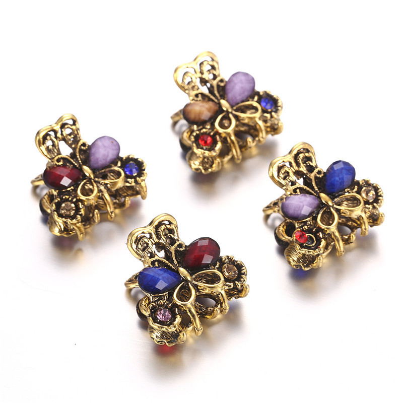 Small claw clip, antique bronze rhinestone butterfly claw clip hair clip, multi-color mixed wholesale style