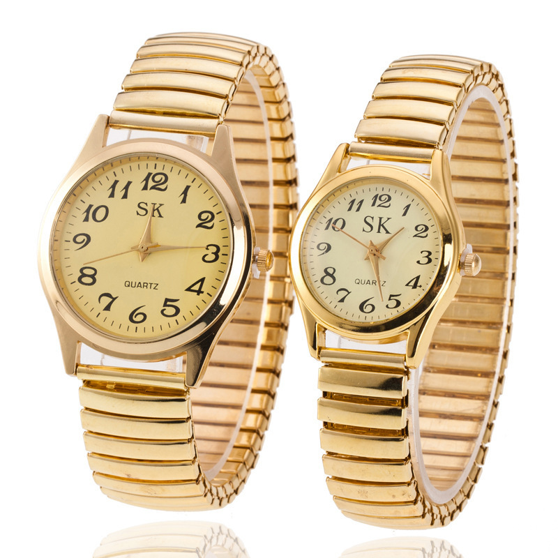 Middle-aged and elderly watch men's large dial women's watch steel strap spring elastic strap elderly watch activity gift quartz watch men's