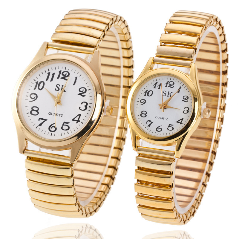 Middle-aged and elderly watch men's large dial women's watch steel strap spring elastic strap elderly watch activity gift quartz watch men's